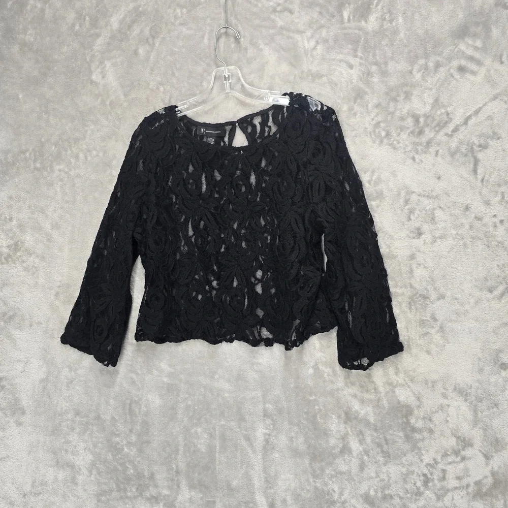 INC Sheer Lace Top Women XL Black Floral Bell Sleeve Goth Fairy Grunge Y2K Layer